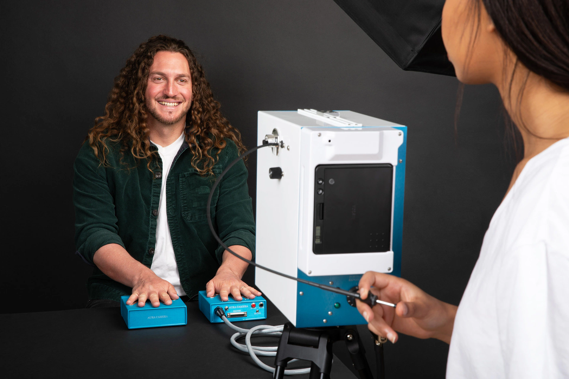AuraCamera session with hand sensors and instant camera